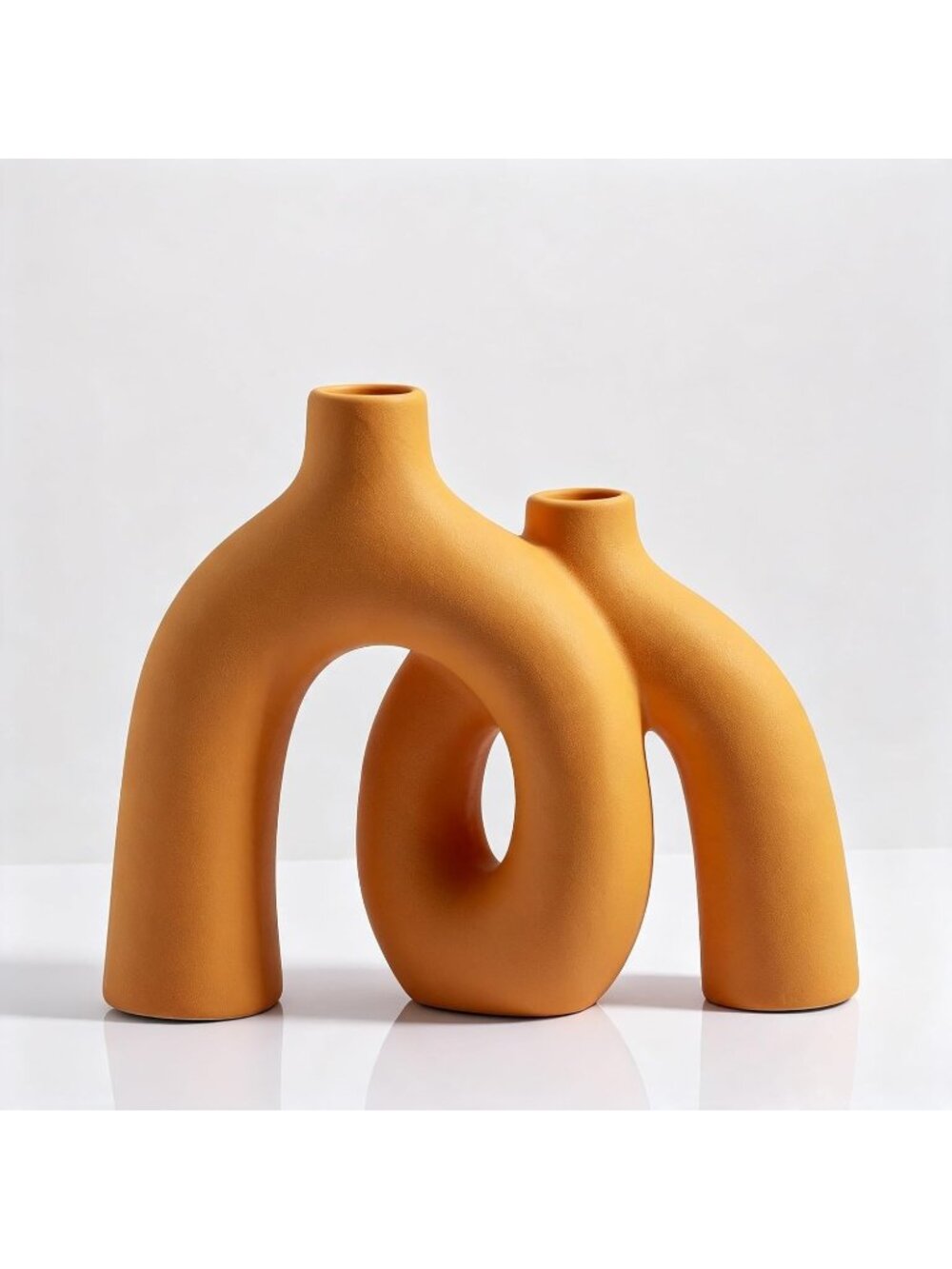 Modern Elegant Orange Matte Ceramic Nordic Boho Vase Set For Living Room Decor